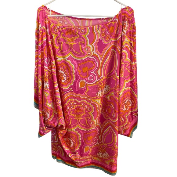 Trina Turk Morning Sunrise pink 70s inspired print Swim Cover Tunic Kaftan dress - Picture 7 of 14